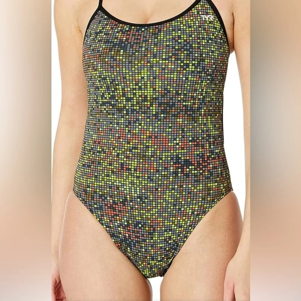 TYR Atomic Trinityfit One piece Swimsuit featuring Black with Neon Accents
